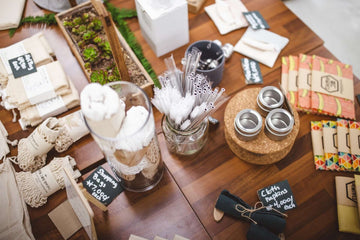 A spread of low/no waste cleaning and beauty supplies.