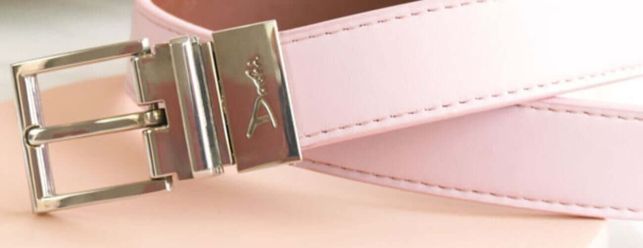 The Square Reversible Women's Vegan Belt in pink.