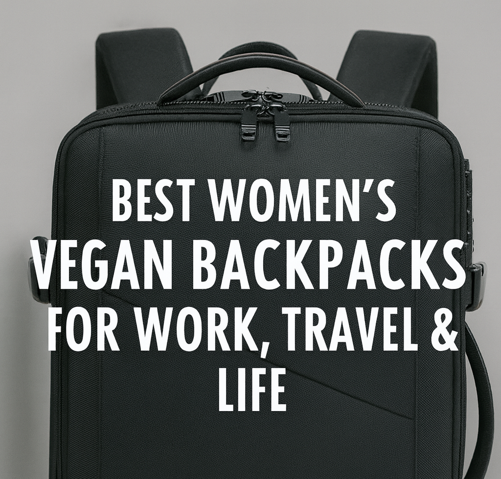 Women's black vegan backpack with a sleek, minimalist design.