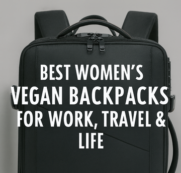 Women's black vegan backpack with a sleek, minimalist design.