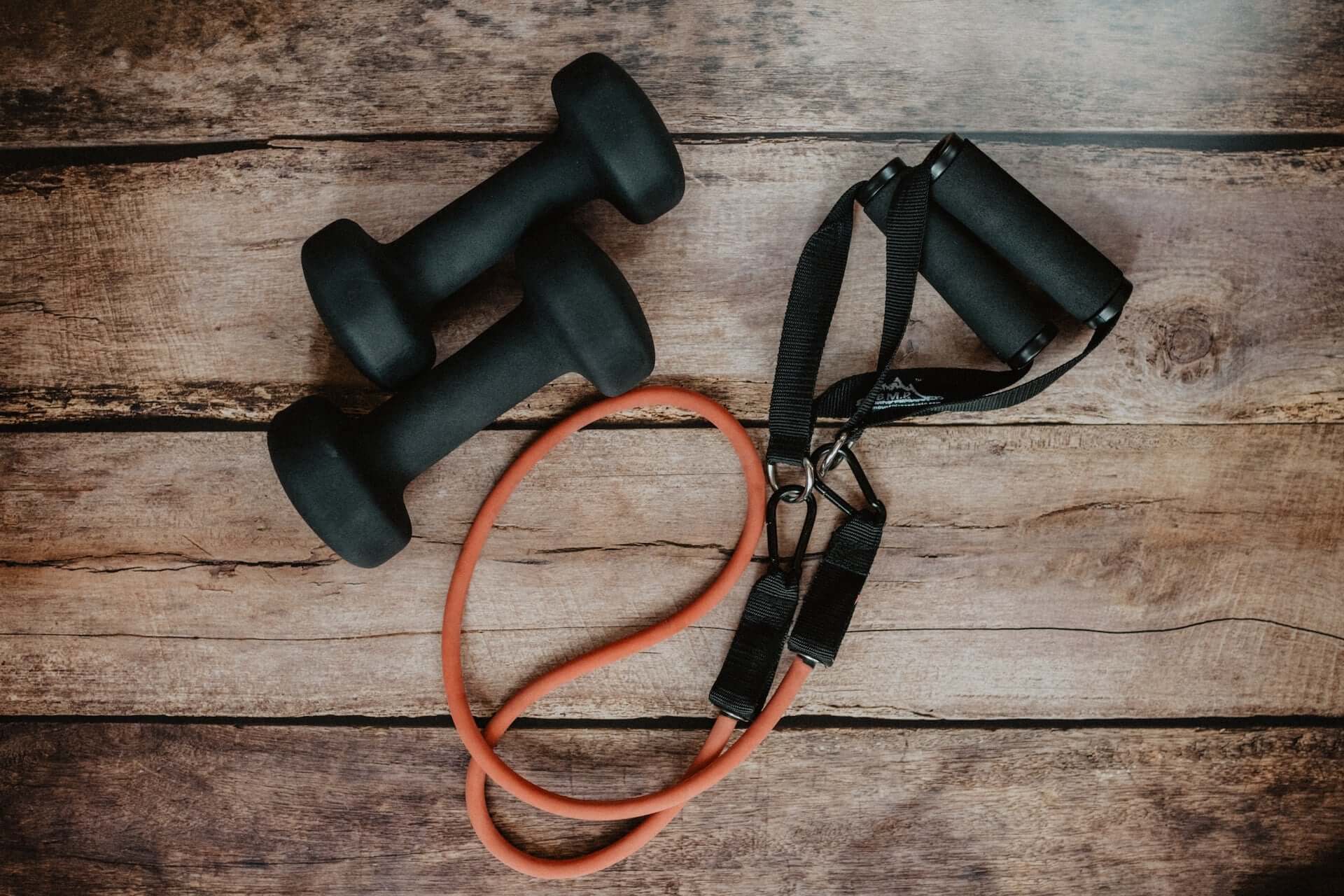 Dumbbells and a resistance band.
