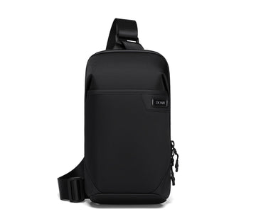 Black sling bag on a white background