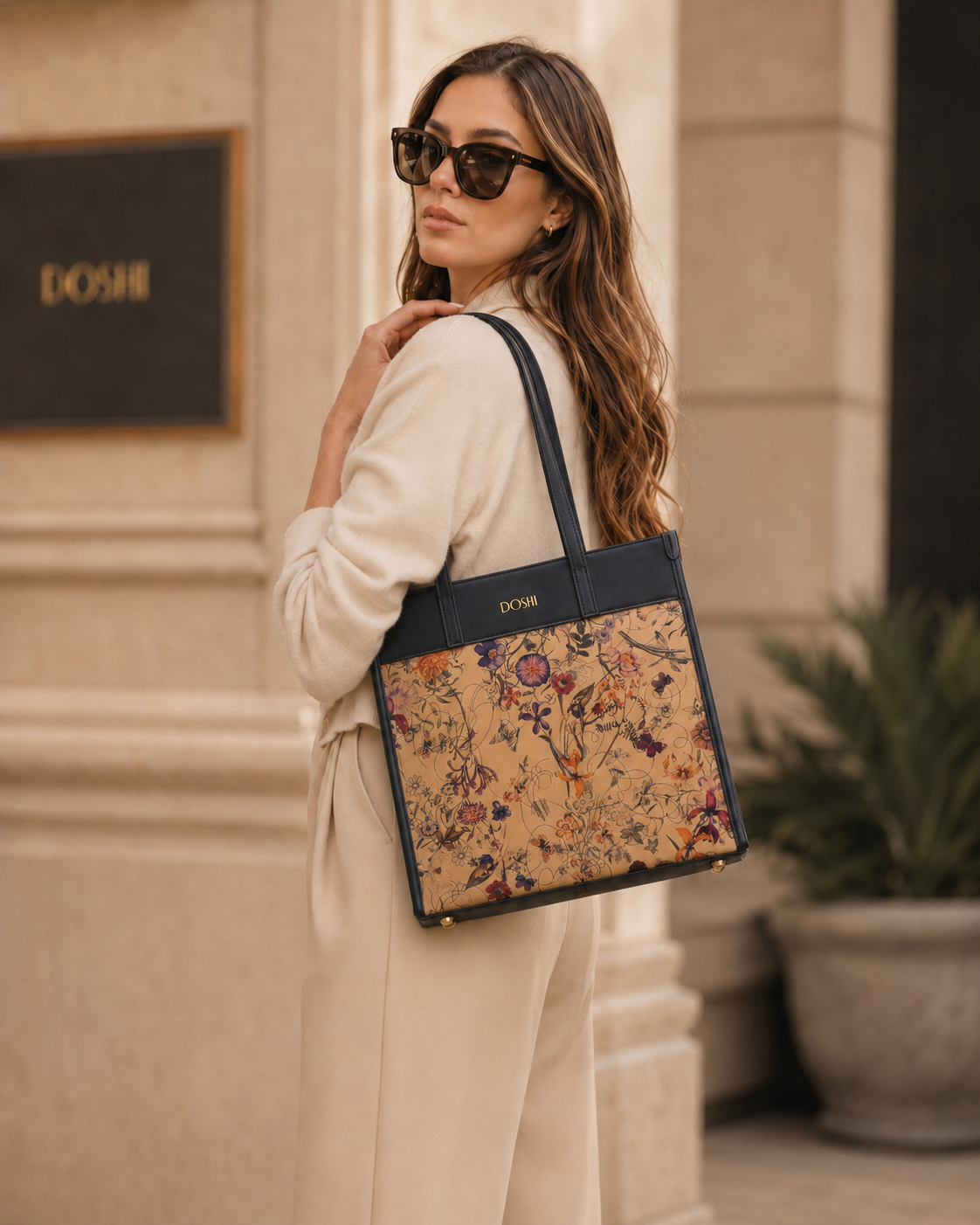 Portrait Tote 2 - Floral Kraft Paper Vegan Tote