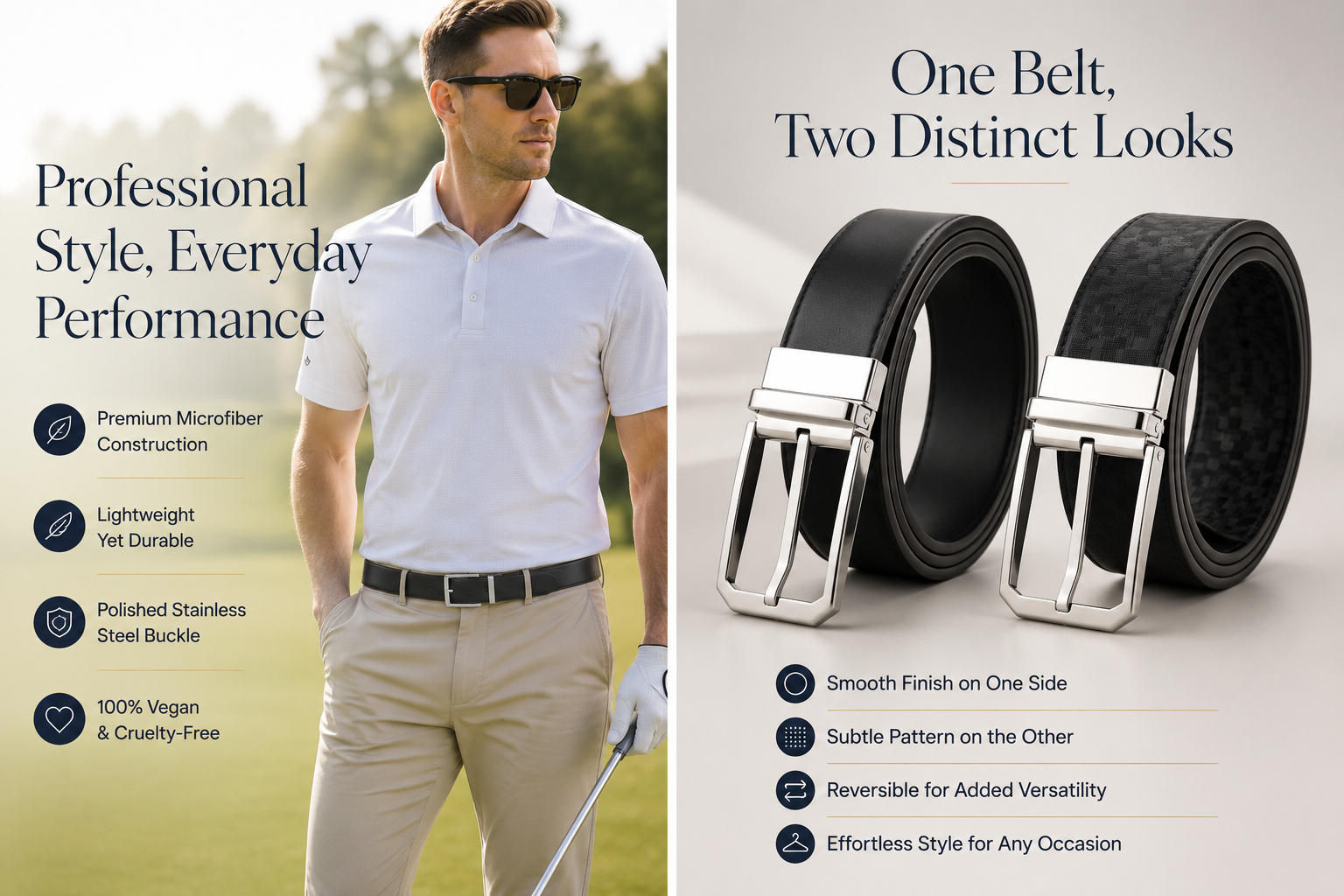 Professional Reversible 1 - Polished SS - Golf Vegan Belt