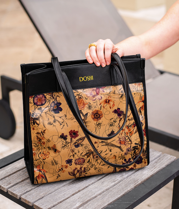 Portrait Tote 2 Floral Kraft Paper Vegan Tote Doshi Shop