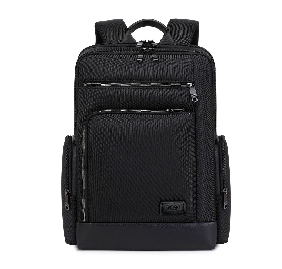 Black backpack on a white background