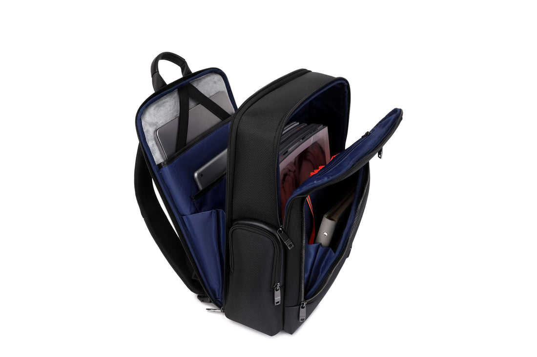 Black backpack on a white background