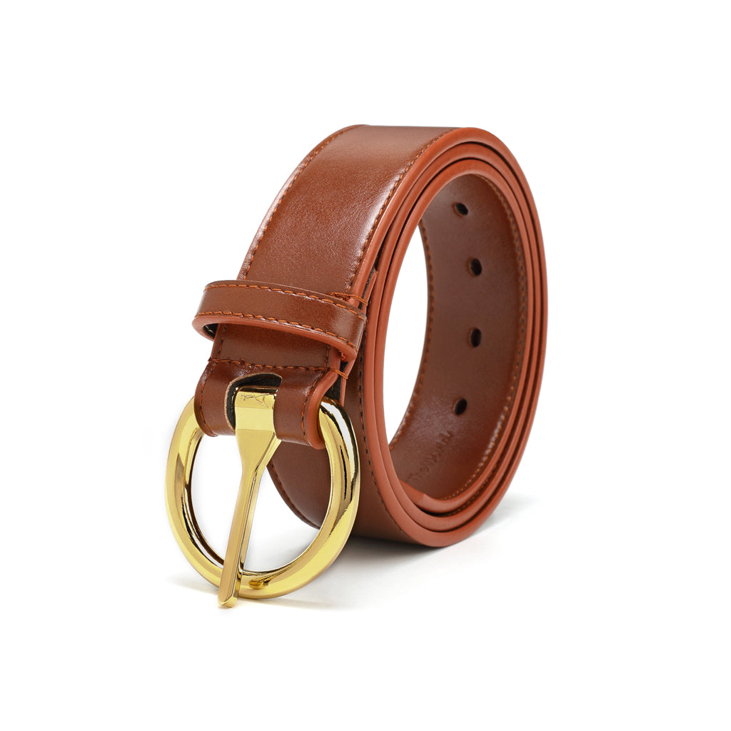 Women&#39;s Gold Ring Belt - Brown (Only Size 34 - 40)