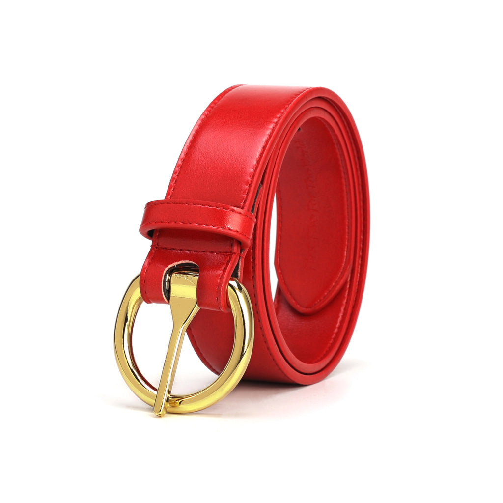 Women&#39;s Gold Ring Belt - Red