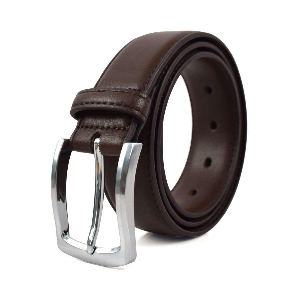 CLOSEOUT - Professional 2 - Brushed Silver PVD 5.0 Vegan Belt - Brown 32-36