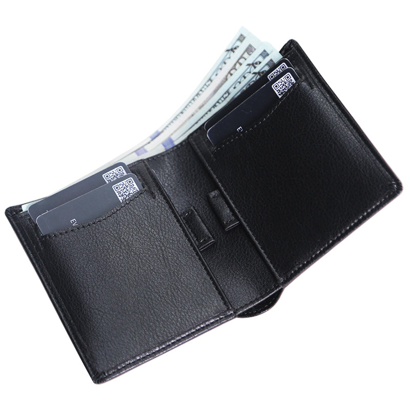 Black Leather Mens Around Zipper Billfold Wallet Vertical Zipper