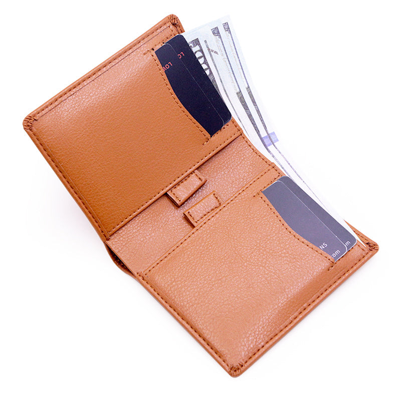 Leather Vertical Slim Wallet - Tan